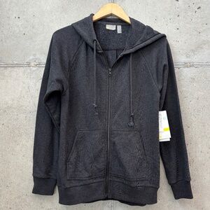 Zella Oversized All-Day Zip Hoodie with Back Pleat Black Grey size XS NWT